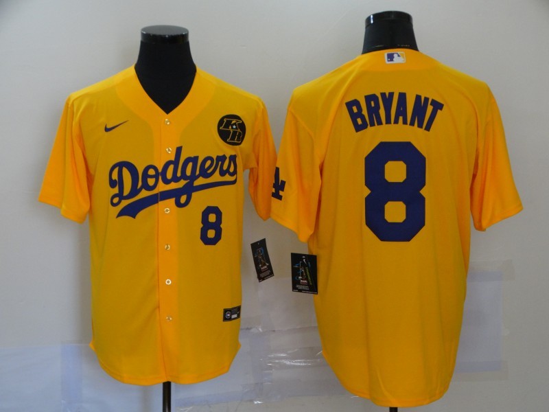 Men's Los Angeles Dodgers Kobe Bryant #8 Yellow Baseball Jersey